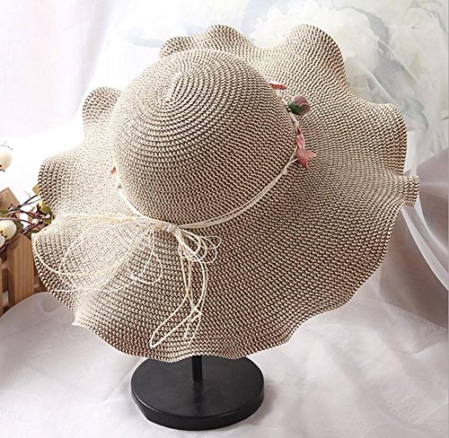 Da.Wa Sombrero de Verano Floral Ondulado Sombrero de Paja Tejida Sombrero de Paja de Playa Regalo para Mujer