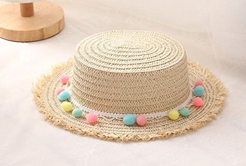 Da.Wa Sombreros de Paja de Sol Playa Gorra de Bola ala Ancho Protector Visera de Verano Solar para Niñas，Beige