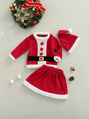 Dazzerake Vestido de Navidad para Niñas Vestido Rojo de Lana Polar Traje de Papá Noel Conjunto de Vestido Traje Cálido Ropa de Festival Linda Moda (Rojo A, 2-3 años)