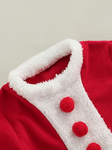 Dazzerake Vestido de Navidad para Niñas Vestido Rojo de Lana Polar Traje de Papá Noel Conjunto de Vestido Traje Cálido Ropa de Festival Linda Moda (Rojo A, 2-3 años)