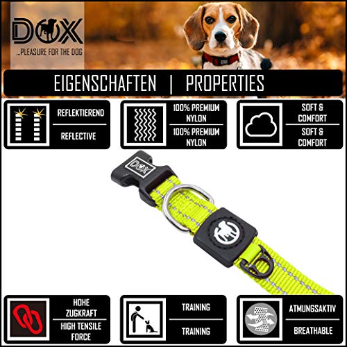 DDOXX Collar Perro Nylon, Reflectante, Ajustable | Muchos Colores & Tamaños | para Perros Pequeño, Mediano y Grande | Collares Accesorios Gato Cachorro | Amarillo, M