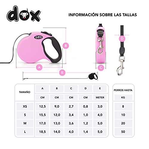 DDOXX Correa Perro Enrollable Reflectante Tamaños de Correas para Perros |Perros Pequeños y Grandes | Correa Perro Extensible | Accesorios para Perros | Rosa XS | 3m | hasta 8 kg