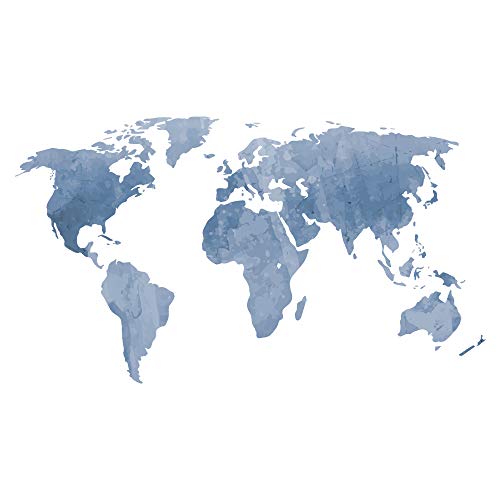 decalmile Mapa del Mundo Pegatinas de Pared Vinilos Decorativas Dormitorio Salón Oficina (Azul, 131 x 75 cm)
