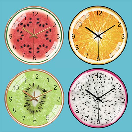 Decoración del hogar-QFF Relojes restaurante, patrón de la fruta del reloj de pared Arte de la historieta de Deco del reloj de la fruta tienda de moda reloj de pared simple reloj de silencio Uso famil