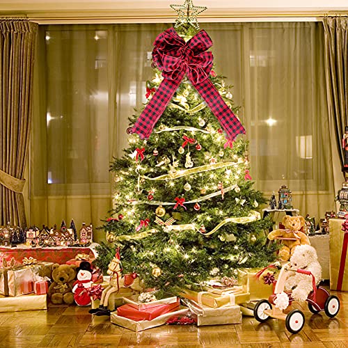 Decoraciones de lazos navideños, 3 piezas grandes Arco de navidad a cuadros de búfalo rojo lazos navideños coronas navideñas lazos para árboles de Navidad, fiestas, decoración del hogar (18 pulgadas)