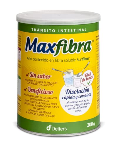 DEITERS - Maxfibra Laxante Natural, Maxfibra en Sobres, Laxante Fuerte Estreñimiento, para Limpiar el Hígado y Colon, con Goma Guar, Regulador Tránsito Intestinal, Bote con 200 mg en Polvo