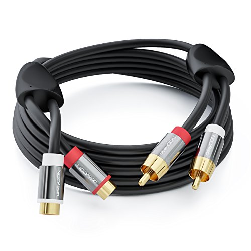 deleyCON 0,5m Cinch Extensión RCA Extensión Cable de Audio Estéreo Enchufe RCA 2x para 2x Conector RCA Enchufes de Metal Chapado en Oro - Negro