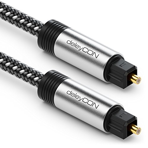 deleyCON 0,5m Óptico Toslink Cable de Audio Digital Enchufe de Metal Recubrimiento de Nylon SPDIF Cable de Fibra Óptica Dolby DTS Sound - Negro