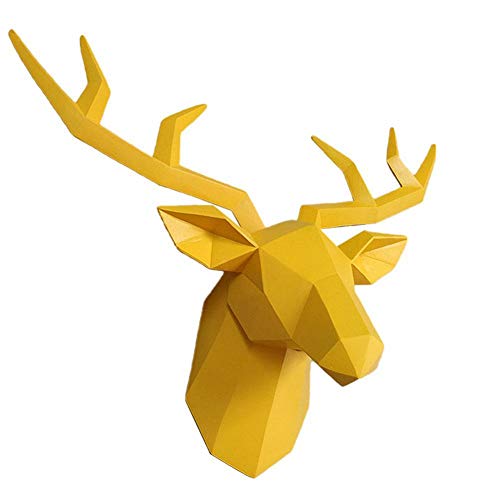 DENGTU Decoración de cabeza de ciervo para colgar en la pared, resina sintética, decoración para interiores y exteriores, decoración del hogar, color amarillo