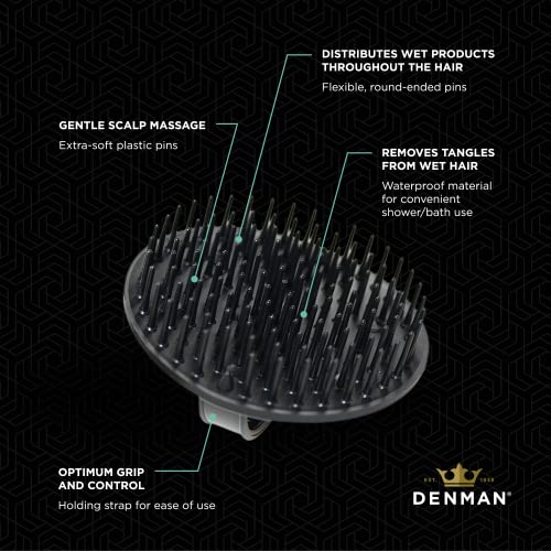 Denman D6 - Cepillo de plástico para aplicar champú y masajear, color negro