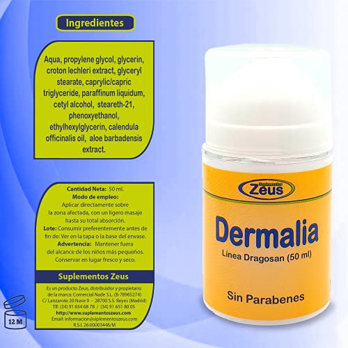 DERMALIA | Contribuye a regenerar los tejidos, suavidad y elasticidad en la piel | Producto en forma de crema, compuesta por Sangre de Drago, Aloe vera y Caléndula | 100% Vegano | 50 ml