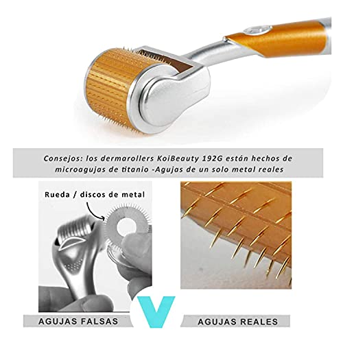 Dermaroller Derma Roller 1.5mm Rodillo Facial 192 Titanio Microagujas Rodillo de Micro Agujas Microneedling Profesional para cuerpo, arrugas, estrias, acné cicatrices Koi Beauty