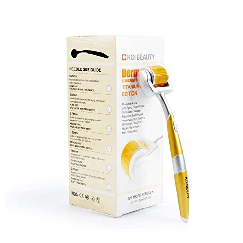 Dermaroller Derma Roller 1.5mm Rodillo Facial 192 Titanio Microagujas Rodillo de Micro Agujas Microneedling Profesional para cuerpo, arrugas, estrias, acné cicatrices Koi Beauty