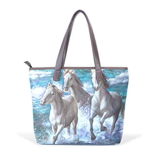 DEZIRO Bolsa de hombro con patrón de caballos pintada al óleo por el mar para uso diario, color, talla Medium