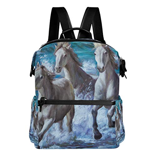 DEZIRO - Mochila de Viaje con diseño de Caballos pintando al óleo por el mar