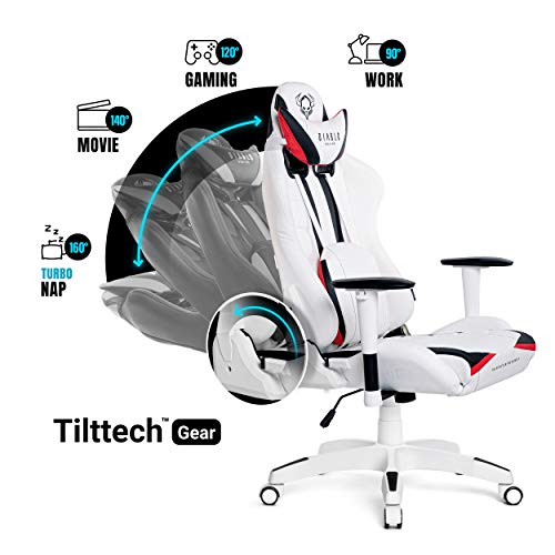 Diablo X-Ray Gaming Silla de Oficina Silla Gamer Apoyabrazos 4D Diseño Ergonomico HQ Cuero Sintético Perforación Función de Inclinación Blanco-Negro King (XL)