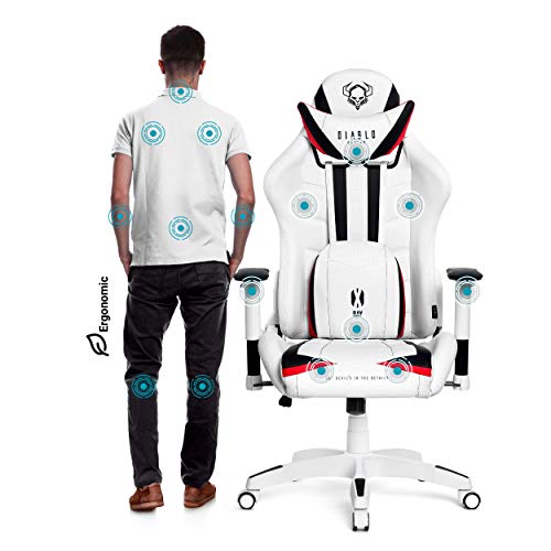 Diablo X-Ray Gaming Silla de Oficina Silla Gamer Apoyabrazos 4D Diseño Ergonomico HQ Cuero Sintético Perforación Función de Inclinación Blanco-Negro King (XL)