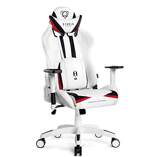 Diablo X-Ray Gaming Silla de Oficina Silla Gamer Apoyabrazos 4D Diseño Ergonomico HQ Cuero Sintético Perforación Función de Inclinación Blanco-Negro King (XL)