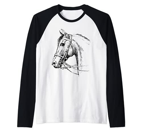 Dibujo De Cara De Caballo Camiseta Manga Raglan