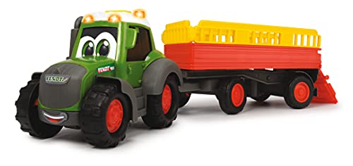 Dickie Toys- Tractor de Juguete 30cm fendt con Remolque de Animales y Figura de Vaca, Multicolor (204115001)