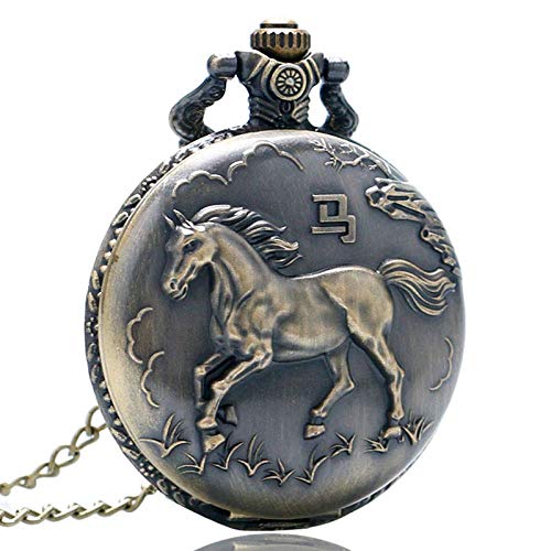 DIHAO Reloj de Bolsillo Bronce Antiguo Reloj de Bolsillo con Espalda de Caballo Reloj de Bolsillo de Cuarzo