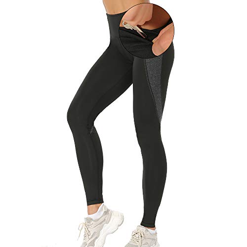 Dihope Leggings Deportivos Mujer de Cintura Alta Pantalones de Yoga Elásticos con Bolsillos Leggings Push up Ultra Suaves Pantalones para Reducir Vientre para Trotar Yoga Fitness (Estilo-1，S)