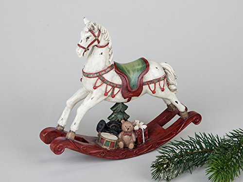 Diseño de balancín de caballo de madera, 22 cm, colour crema-colour rojo