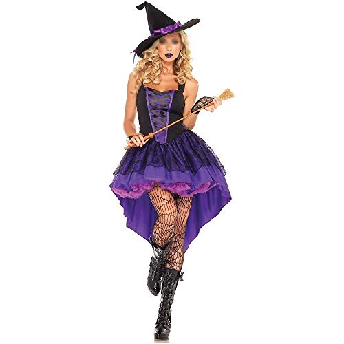 Disfraces de Halloween de moda, trajes magníficos y festivos de Halloween púrpura de cola de milano de la bruja de Halloween vestido de bruja de Halloween uniformes de vestido de partido Disfraces de