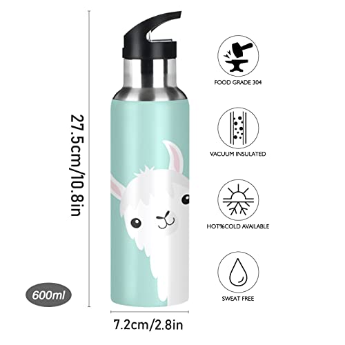 Divertida botella de agua de alpaca animal con tapa de paja, botella deportiva de acero inoxidable con aislamiento al vacío Llama Termo taza sin BPA