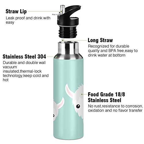 Divertida botella de agua de alpaca animal con tapa de paja, botella deportiva de acero inoxidable con aislamiento al vacío Llama Termo taza sin BPA