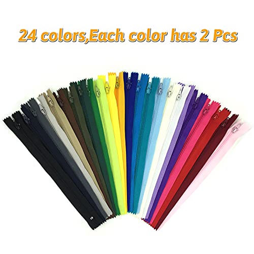 DOITEM 48Pcs 45cm Cremalleras de Nylon Multicolor de la Bobina para Coser y Artes 24 Colores