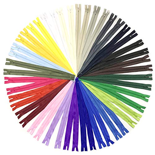 DOITEM 48Pcs 45cm Cremalleras de Nylon Multicolor de la Bobina para Coser y Artes 24 Colores