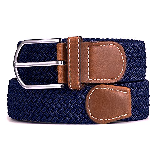 DonDon Cinturón trenzado extensible y elástico para hombres y mujeres de 100 cm a 130 cm de longitud azul oscuro