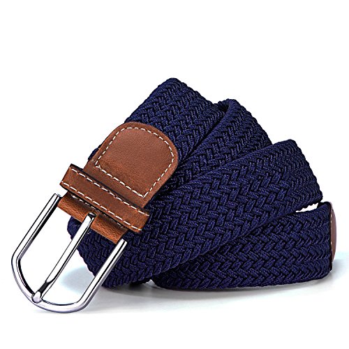 DonDon Cinturón trenzado extensible y elástico para hombres y mujeres de 100 cm a 130 cm de longitud azul oscuro