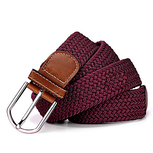 DonDon Cinturón trenzado extensible y elástico para hombres y mujeres de 100 cm a 130 cm de longitud burdeos