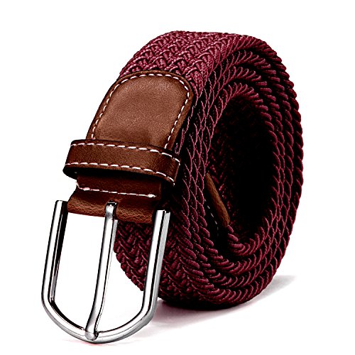 DonDon Cinturón trenzado extensible y elástico para hombres y mujeres de 100 cm a 130 cm de longitud burdeos