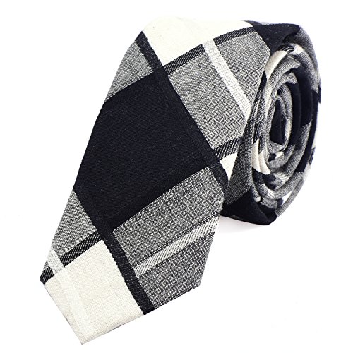 DonDon Corbata de cuadros de algodón para hombres de 6 cm - marfil blanco negro