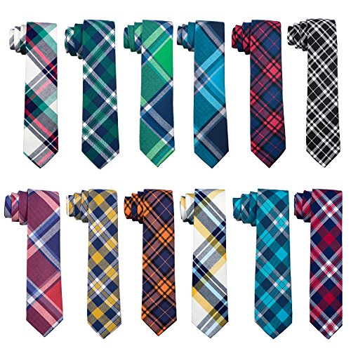 DonDon Corbata de cuadros e rayas de algodón para hombres de 6 cm - azul rojo