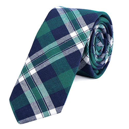DonDon Corbata de cuadros e rayas de algodón para hombres de 6 cm - azul verde