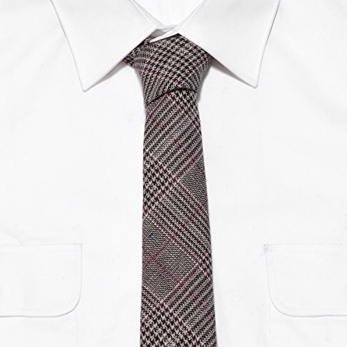DonDon Corbata estrecha de algodón para hombres de 6 cm - rojo oscuro negro marrón a cuadros