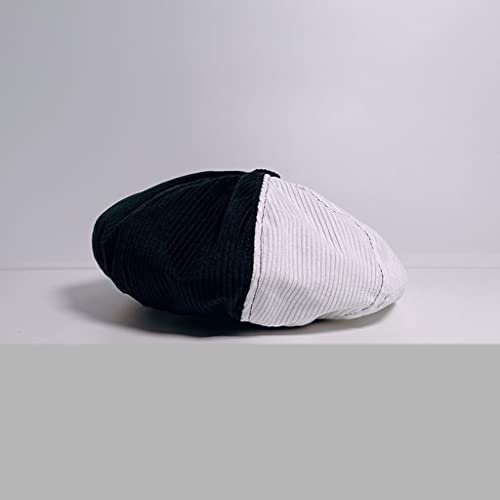 Douoiussluka Sombrero de artista de la nube de pana de moda nicho de color blanco y negro boina a juego sombrero octogonal sombrero de pintor sombrero de calabaza