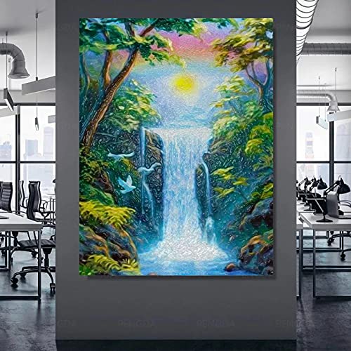 DQLREW Pintura decoración Pared Arte Impresiones Lienzo Decoración hogar póster Cascada Cuadro artístico Pared impresión país Las Maravillas Lienzo Pintura Paisaje Natural Sala Estar moderna-50x70cm