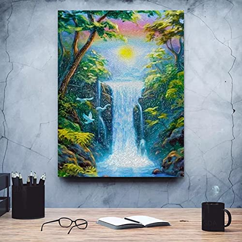 DQLREW Pintura decoración Pared Arte Impresiones Lienzo Decoración hogar póster Cascada Cuadro artístico Pared impresión país Las Maravillas Lienzo Pintura Paisaje Natural Sala Estar moderna-50x70cm