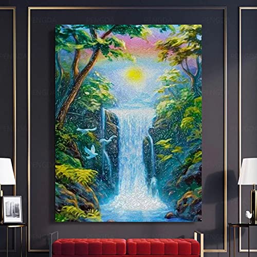 DQLREW Pintura decoración Pared Arte Impresiones Lienzo Decoración hogar póster Cascada Cuadro artístico Pared impresión país Las Maravillas Lienzo Pintura Paisaje Natural Sala Estar moderna-50x70cm