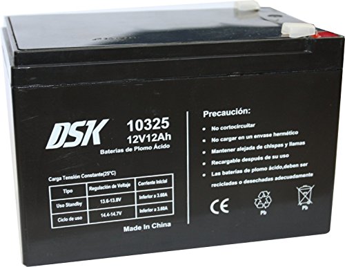 DSK, Batería Plomo Acido 12V 12 Ah, Ideal Para Alarmas Hogar, Juguetes Eléctricos, Cercads, Balanzas, Negro