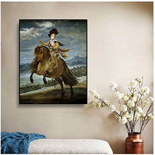 Dubdubdlienzo Pintura Al Óleo Príncipe Baltasar Carlos A Caballo Diego Velázquez Cuadro De Arte Decoración De Pared Decoración del Hogar -24X23 In Sin Marco