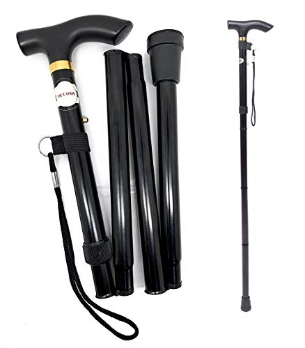 Ducomi® - Bastón plegable de paseo ajustable de 82 a 92 cm de aluminio – Ligero, portátil y duradero – Incluye correa de transporte, negro