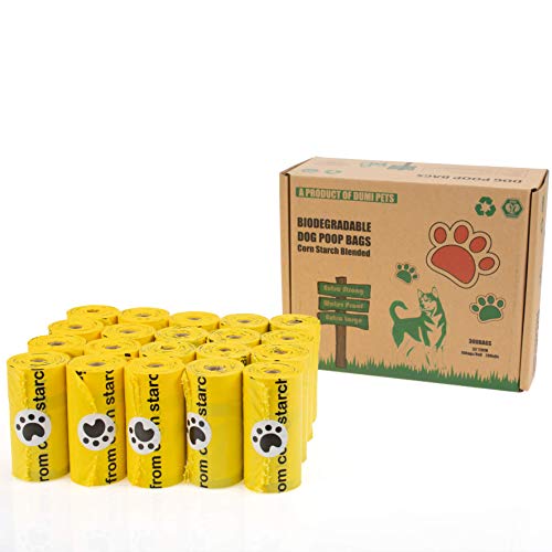 Dumi Pets Bolsas de caca biodegradables, extra gruesas y fuertes, a prueba de fugas, 20 rollos, para 300 bolsas de basura de perro