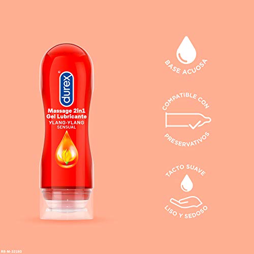 Durex Gel Lubricante Massage 2 en 1 Sensual Gel de Masaje y Lubricante Íntimo con Ylang Ylang - 200 ml