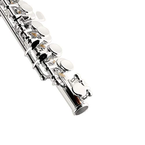 Eastrock Flautín, Llave Piccolo chapada en plata de C Llaves de 2 piezas para principiantes, niños, estudiantes con estuche rígido, varilla de limpieza, paño y guantes